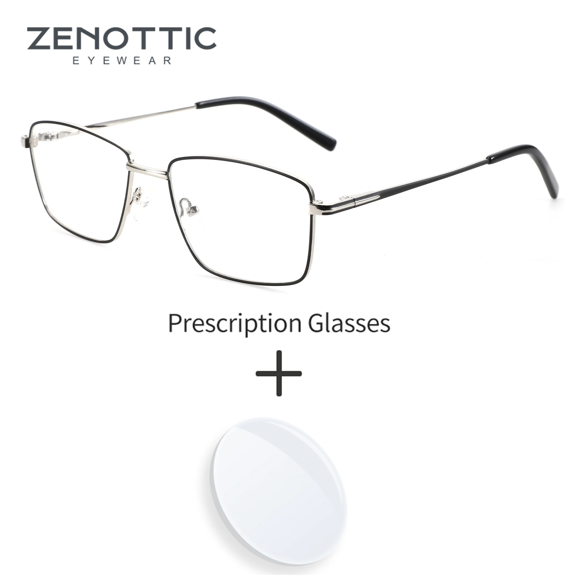 ZENOTTIC Metal Prescription Eyeglasses Fashion Men Rectangular Optical Glasses Myopia Hyperopia Progressive Anti-Blu-ray