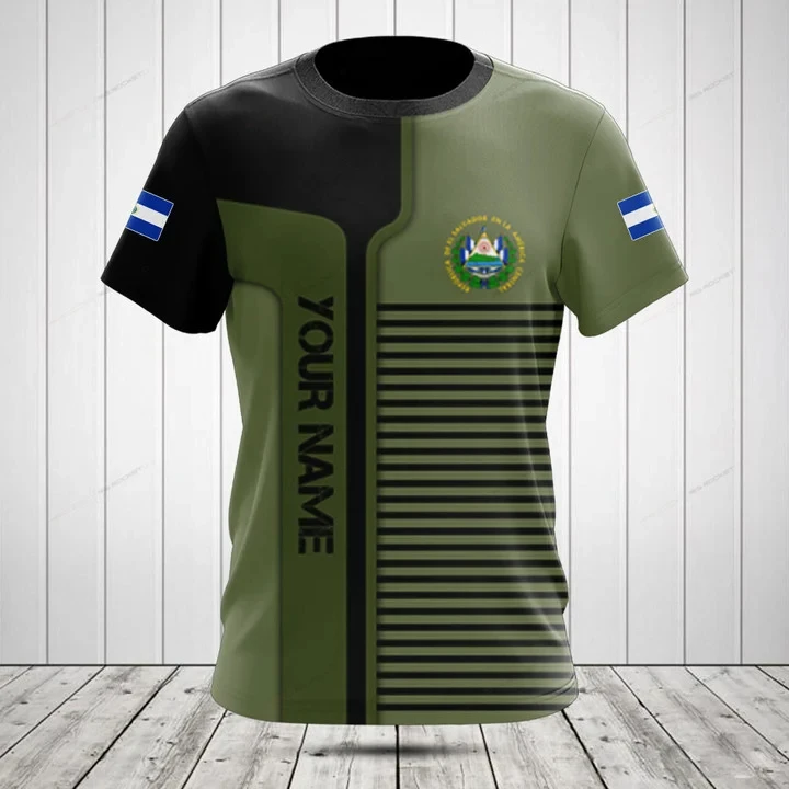 Custom Name Summer Casual El Salvador Flag Graphic ArmyGreen T-shirts Men's Fashion Tee Team Uniform Jersey Short Sleeve Clothes