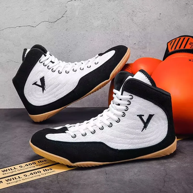 New Mid Top Men's Sanda Shoes Indoor Anti Slip Men's Competition Training Boxing Shoe Breathable and Comfortable Wrestling Shoes