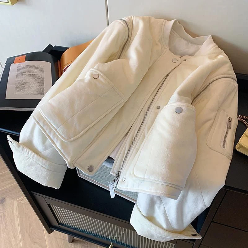 

American casual hot girl warm short jacket autumn and winter suede thick women's trendy cotton jacket