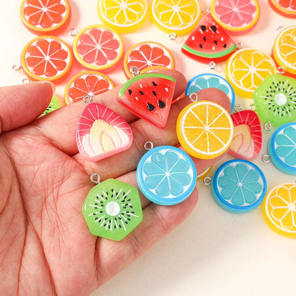 10pcs Fruits Acrylic Charms Cute Resin Strawberry Orange Watermelon Pendant for DIY Jewelry Making Earring Necklace Accessories