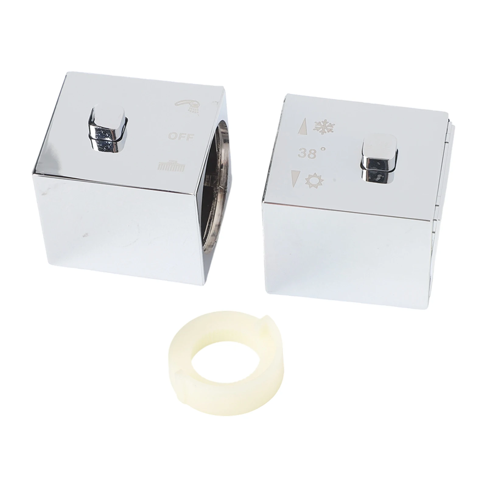 

1 Pair Thermostatic Shower Mixer Control Handle Knobs with Temperature Marks Chrome Finish Compatible with Valves
