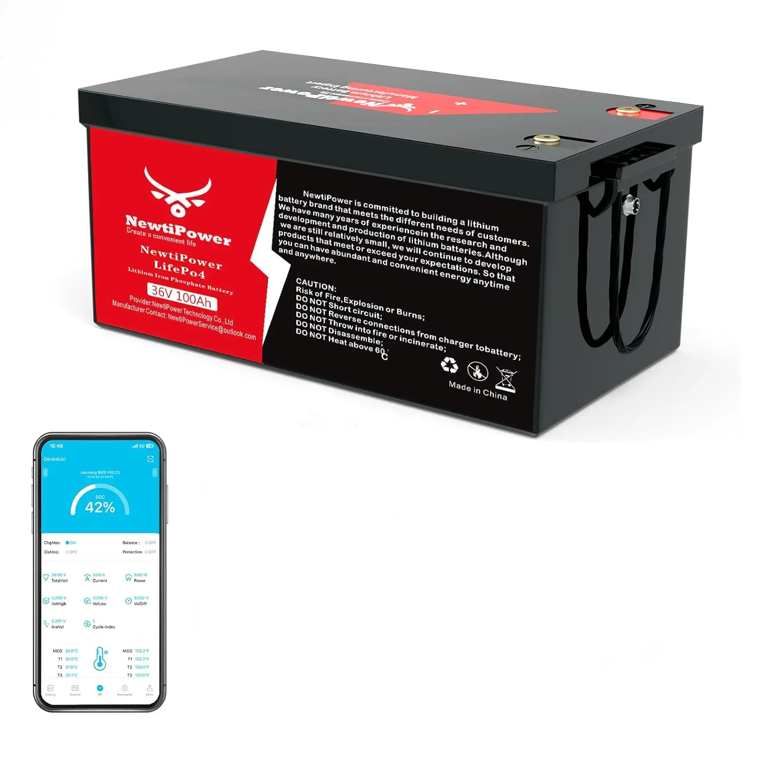 

36V 100Ah LiFePO4 Lithium Battery 200A BMS, 10000+ Deep Cycle Lithium Iron Phosphate Battery Great for Golf Cart, RV,, Custom