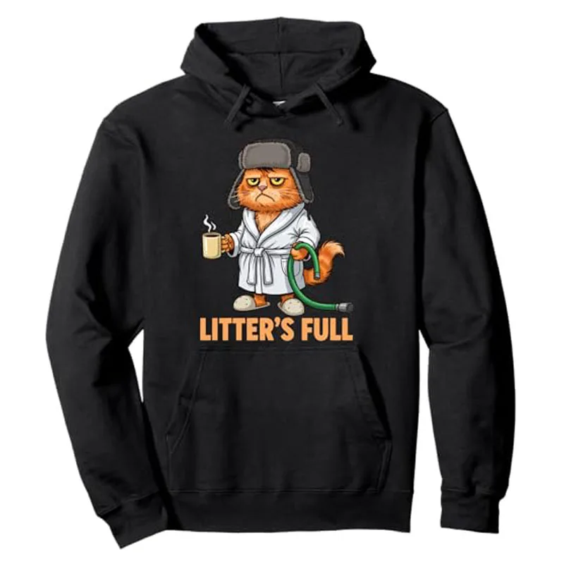 Litter’s Full Cat Parody Pullover Hoodie Y2K Humor Funny Kitty Christmas Shirt – “Litter’s Full” Cotton Hooded Sweatshirt Tops