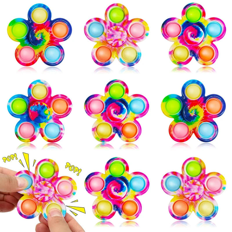 Mainan Jari Pop Spinner Fidget Sederhana Pewarna Dasi Spinner Tangan Gelembung Tekan untuk ADHD Gif Sensorik Penghilang Stres Kecemasan untuk Anak-anak