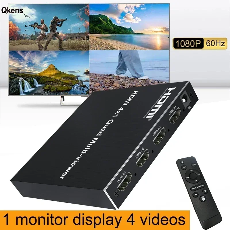 4x1 HDMI Quad Multi-viewer 1080p 4 in 1 Out Screen Segmentation Splitter Seamless Switch Multiviewer for Camera PC To TV Monitor