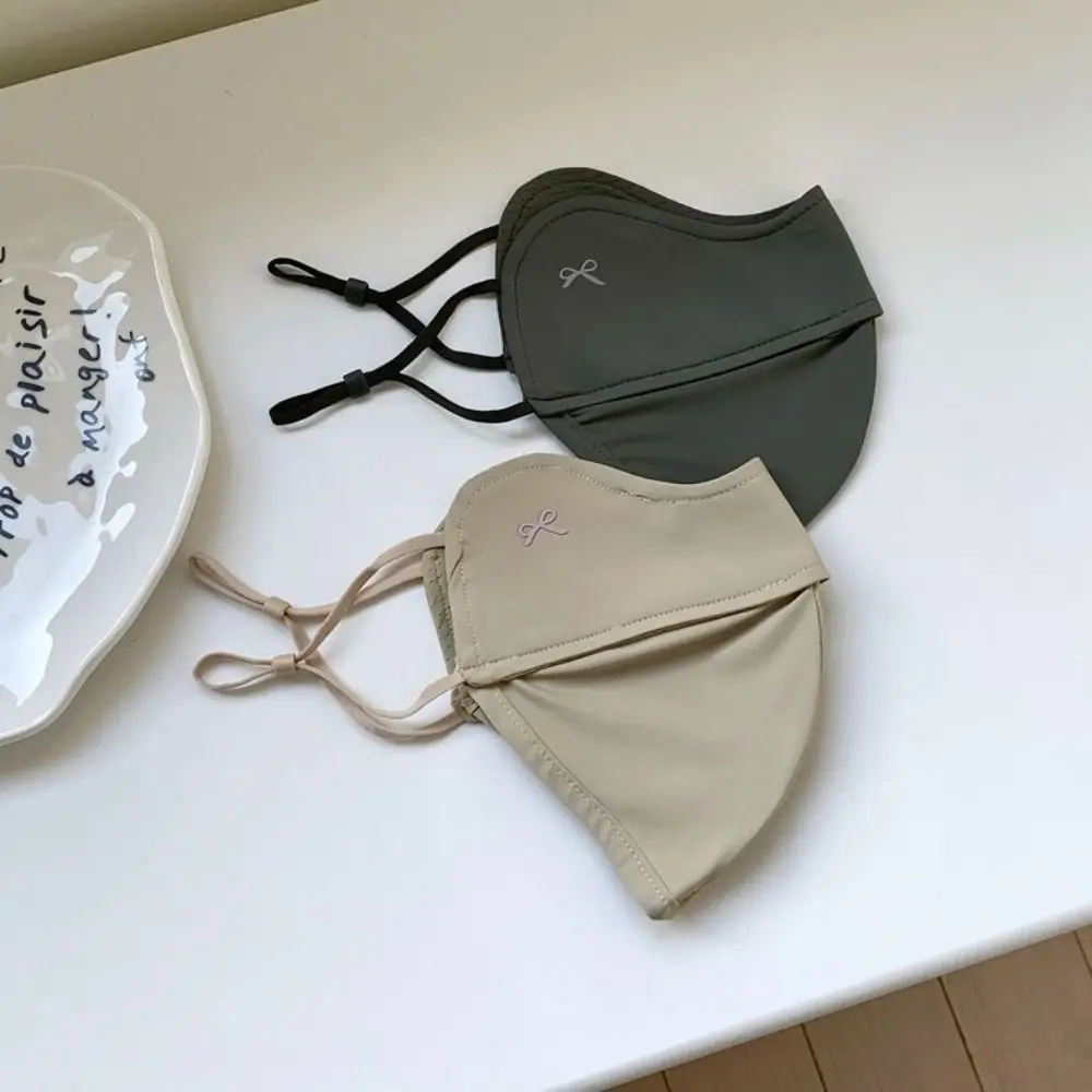 Washable Bowknot Sun Protection Face Mask Breathable Reusable Ice Silk Face Mask Solid Color Nylon Face Cover Sunscreen Mask