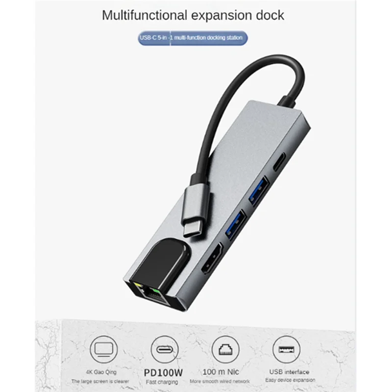 Type C to RJ45 USB 3.0 USB C HUB Type C Splitter to HDMI-Compatible 4K Docking Station Laptop Adapter with PD RJ45 USB