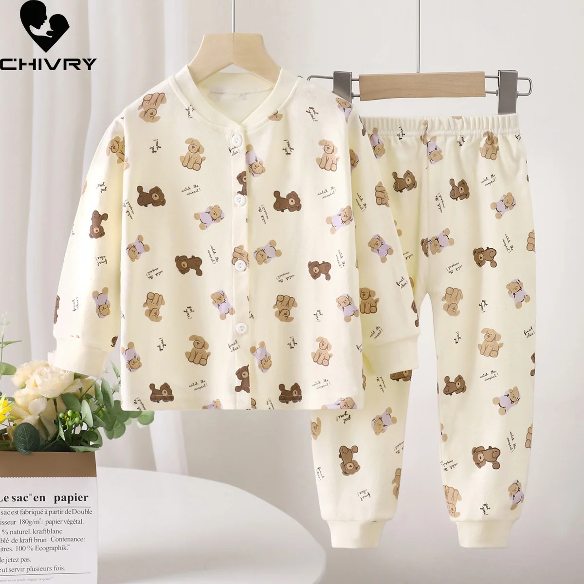 

Kids Pure Cotton Pajamas Boys Girls Cartoon Long Sleeve T-Shirt Tops + Pants Toddler Baby Autumn Sleepwear Casual Home Wear