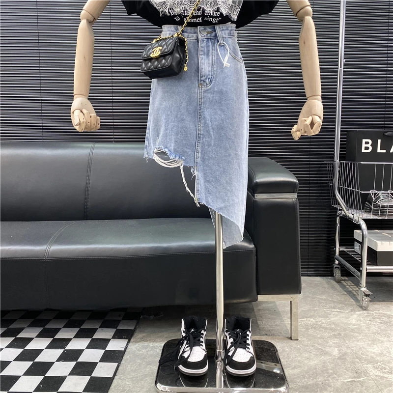 New 2022 fashion Designer new style Famous brand Irregular Tear edge Denim skirt Casual High waist Buttock wrapping skirt