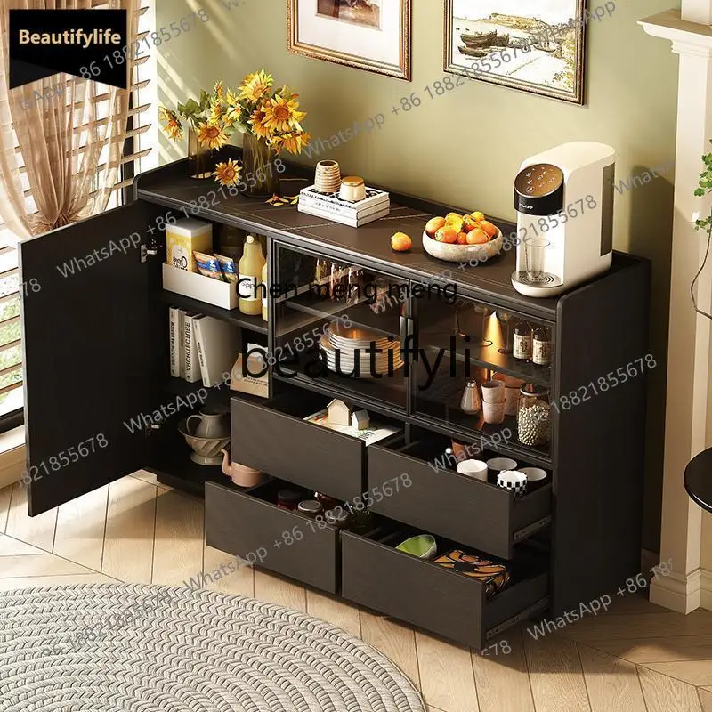 GG Modern Rock Slab Sideboard High-End Light Luxury Solid Wood Home Living Room Side Cabinet Wall-Mounted Chest of Drawers