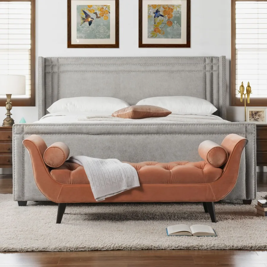 Elle Wingback Upholstered King Bed Silver Grey Polyester