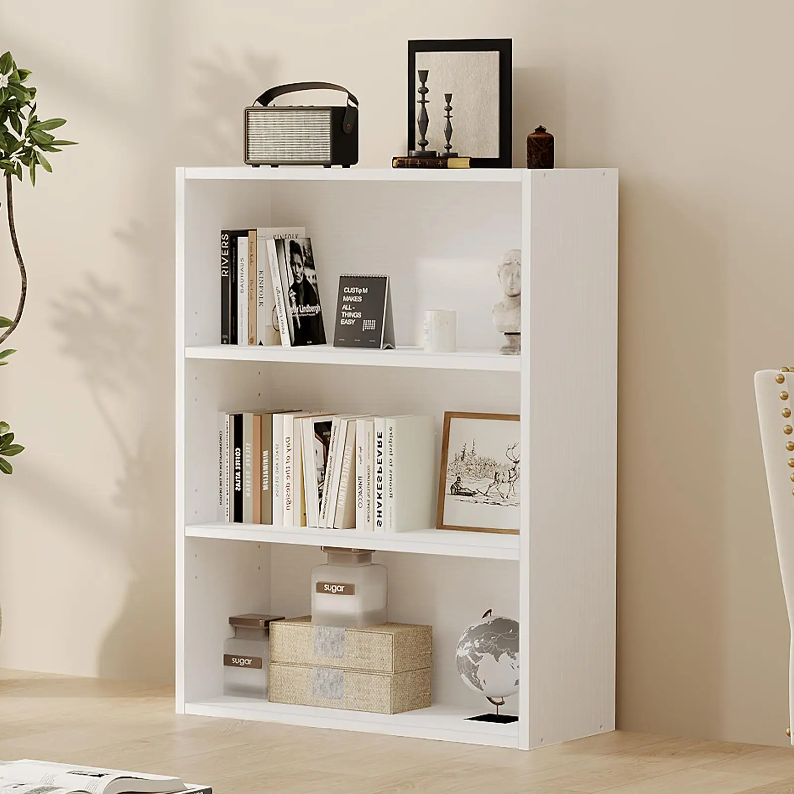 Modern 3/4 Tier Floor Standing Bookshelf 29/39 Inch Open Wood Grain Storage Rack Free Standing Bookcase Multipurpose Display Organizer Shelf Space-Saving Furniture for Living