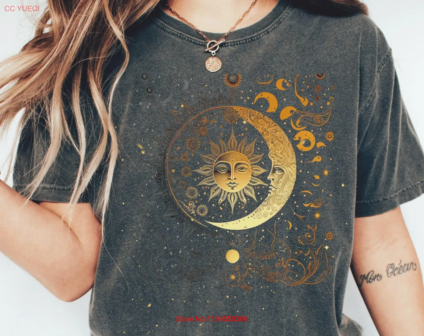 Boho Crescent Moon T Shirt Wild Soul Ladies Celestial Crewneck for Her Summer long or short sleeves