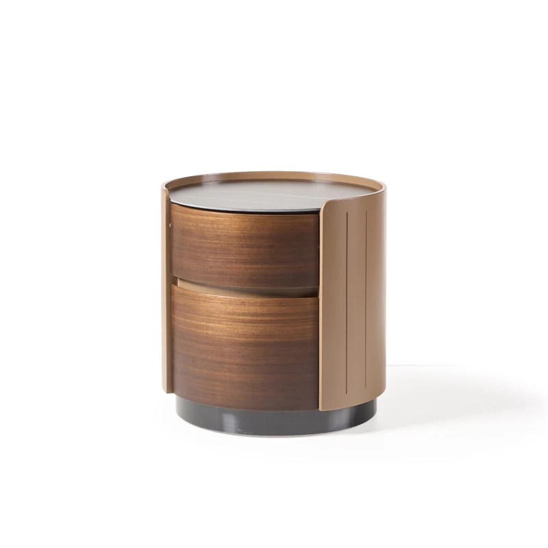 

Modern Solid Wood Round 2 Drawer Simple Bedside Table Bedroom Rock Panel Bedside Table