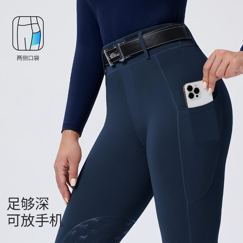 Women Non-slip Horse Riding Pants Knee Patch Slicone Grip Hig Hwaist Equestrian Breeches Tights Durable Riding Pants with Pocket