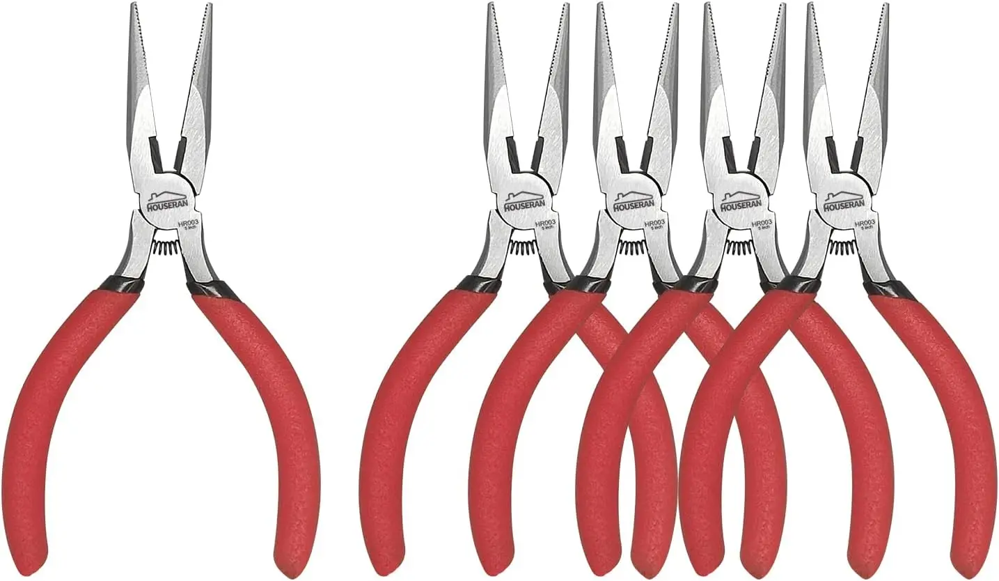 

5 Inch Needle Nose Pliers 5 Pack, Long Nose with Side Cutter, Spring Loaded for Cutting and Bending Wire