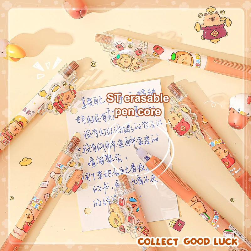 Kawaii การ์ตูน Capybara กดปากกาเจล Quick-Drying Neutral ปากกาเขียน Smooth ปากกาอุปกรณ์สํานักงานเครื่องเขียนนักเรียนของขวัญ
