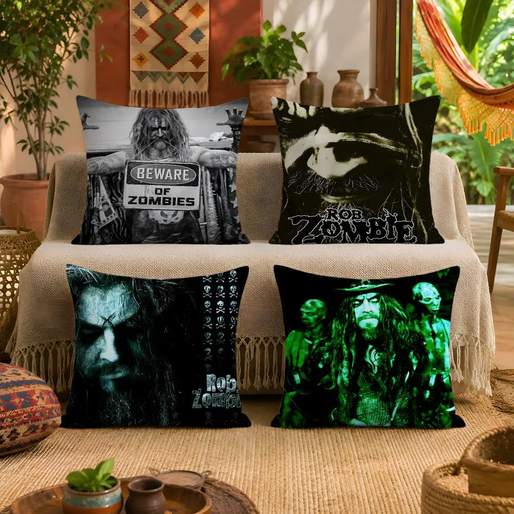 R-Rob Zombie Cushion Cover 1pc Square Plush Pillow Cover Soft Fuzzy Removable Washable Sofa Bed Bedroom Decor