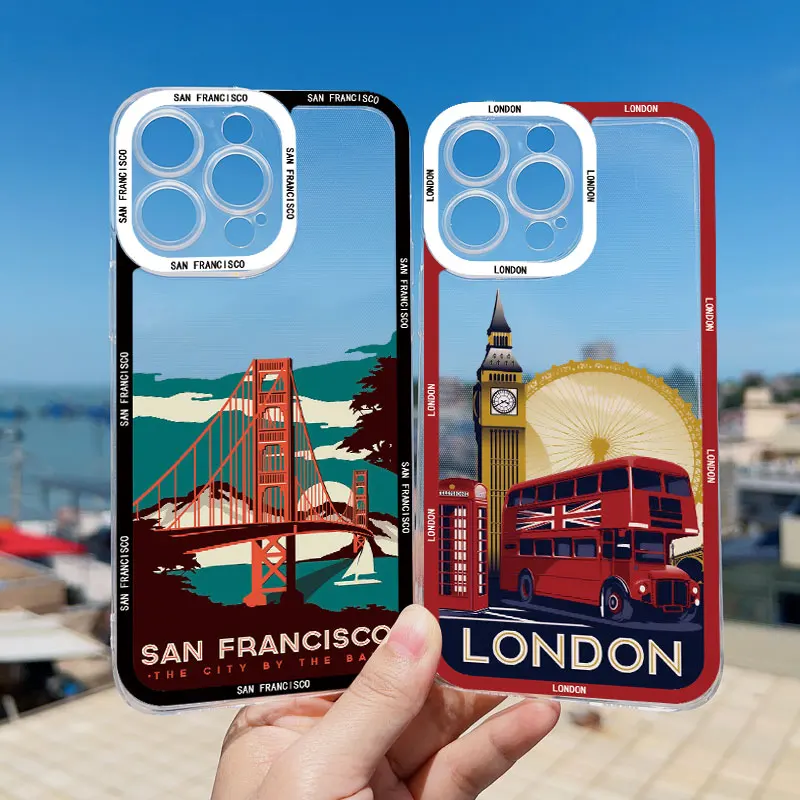 World Famous Historical Landmark Painting Phone Case for iphone 11 7 8 Plus 13 12 15 14 Pro Max Plus SE X XR XS Clear Cover