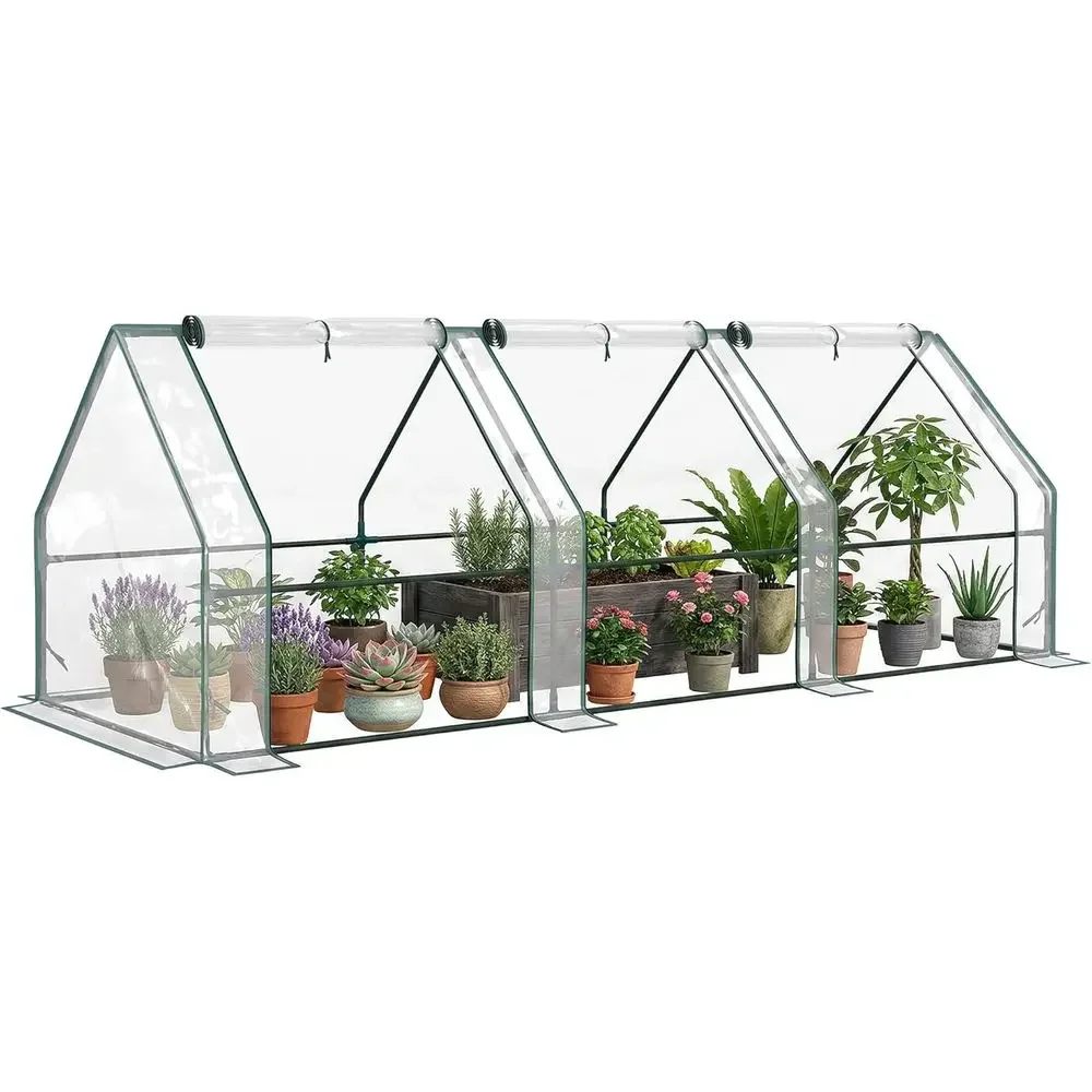 Portable Mini Greenhouse Tunnel for Plant Growth, Zippered Roll-up Door, Clear