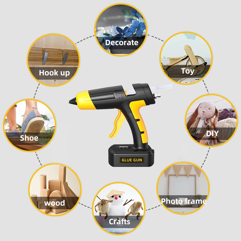 100w Cordless Lithium Battery Hot Melt Glue Gun With Digital Display Thermostat Replaceable Nozzle For 11mm Glue Stick