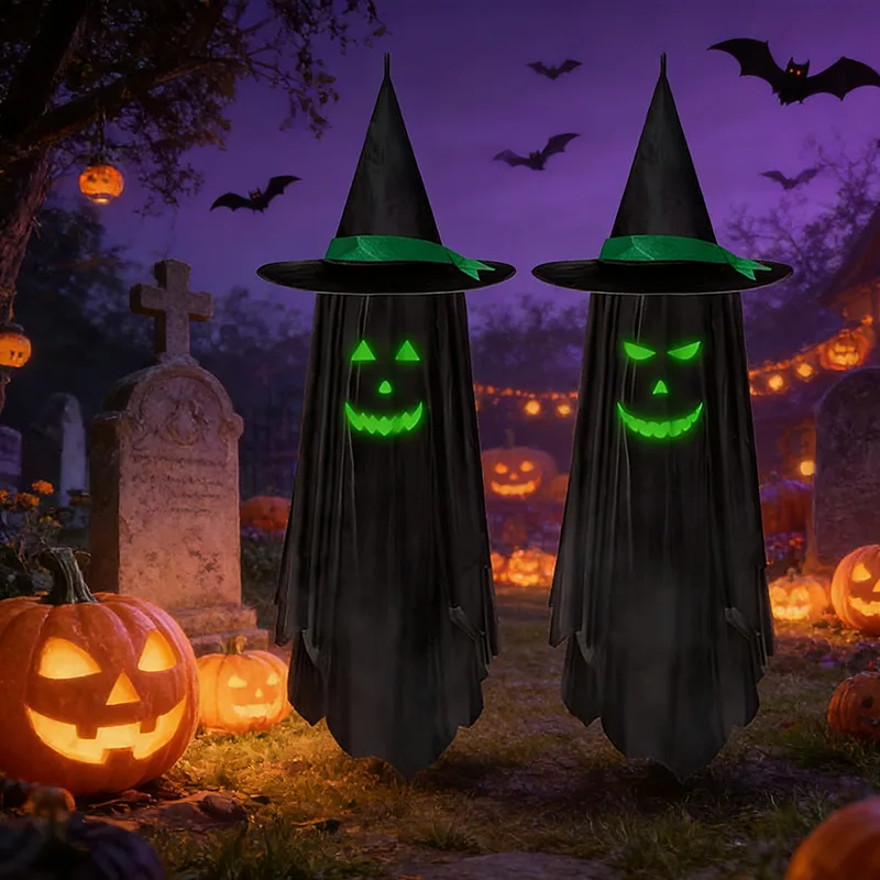 New Hanging Fluorescence Ghosts Halloween Decorations Outdoor & Indoor,  Cute Hanging Halloween Decor for Party, Porch，Yard