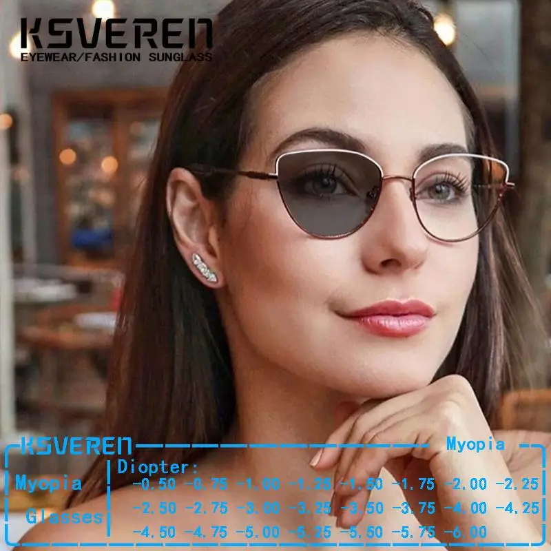 

Cat Eye Frame Photochromic Myopia Glasses For Women Alloy Frame Computer Goggles Protection Eye -0.5 -1.0 -1.25 -2.25 -4.0 -6.0