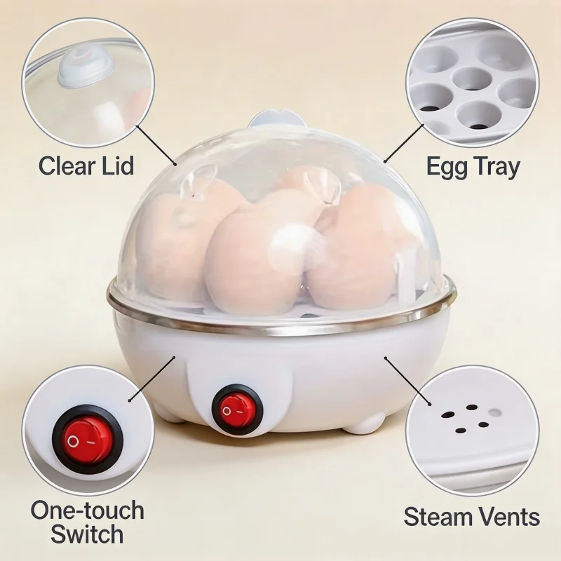 Egg Cooker Automatic Power Off Home 7 Eggs Multi-Functional Steamed Egg Custard Boiled Egg Machine Breakfast Artifact