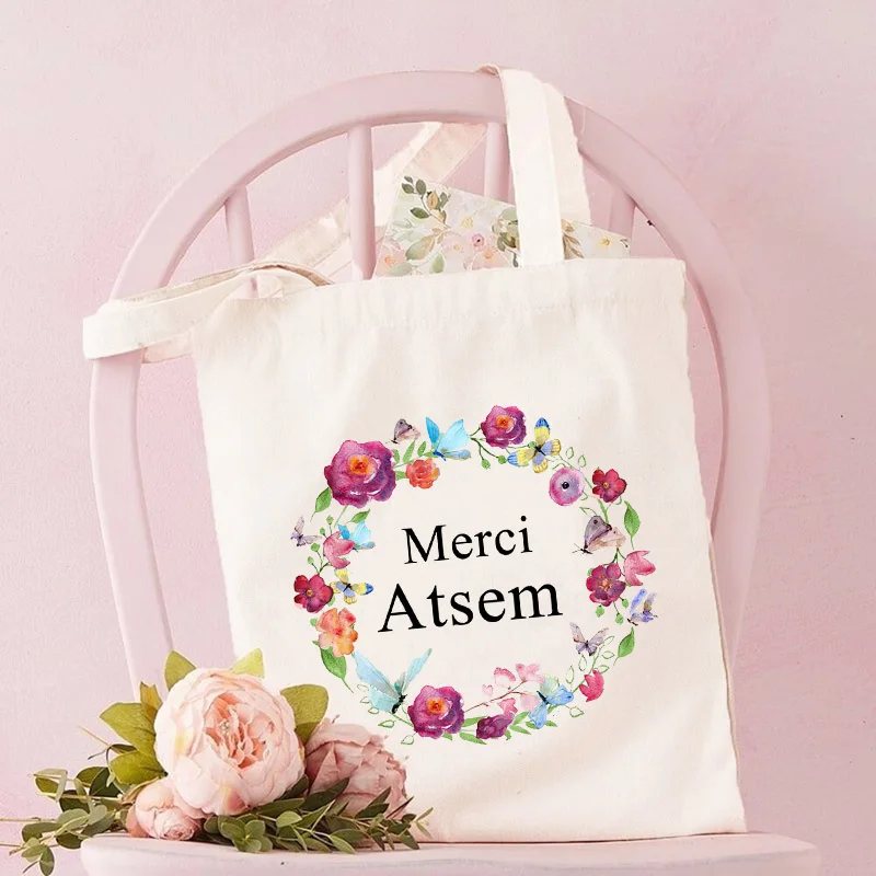 Merci Atsem-Bolso de hombro con estampado floral para mujer, bolsa de mano con estampado de flores ecológicas, para guardar libros escolares, regalos Atsem