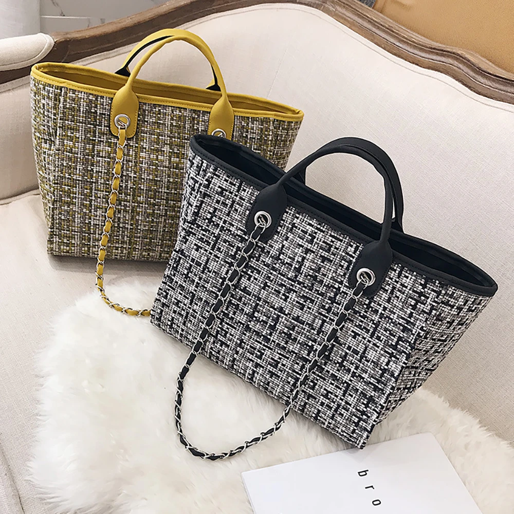 Summer Large Capacity Women Chain Bag Handbags For Female Fashion Shoulder Beach Luxury Designer Tote Ladies Hand Bags Canvas