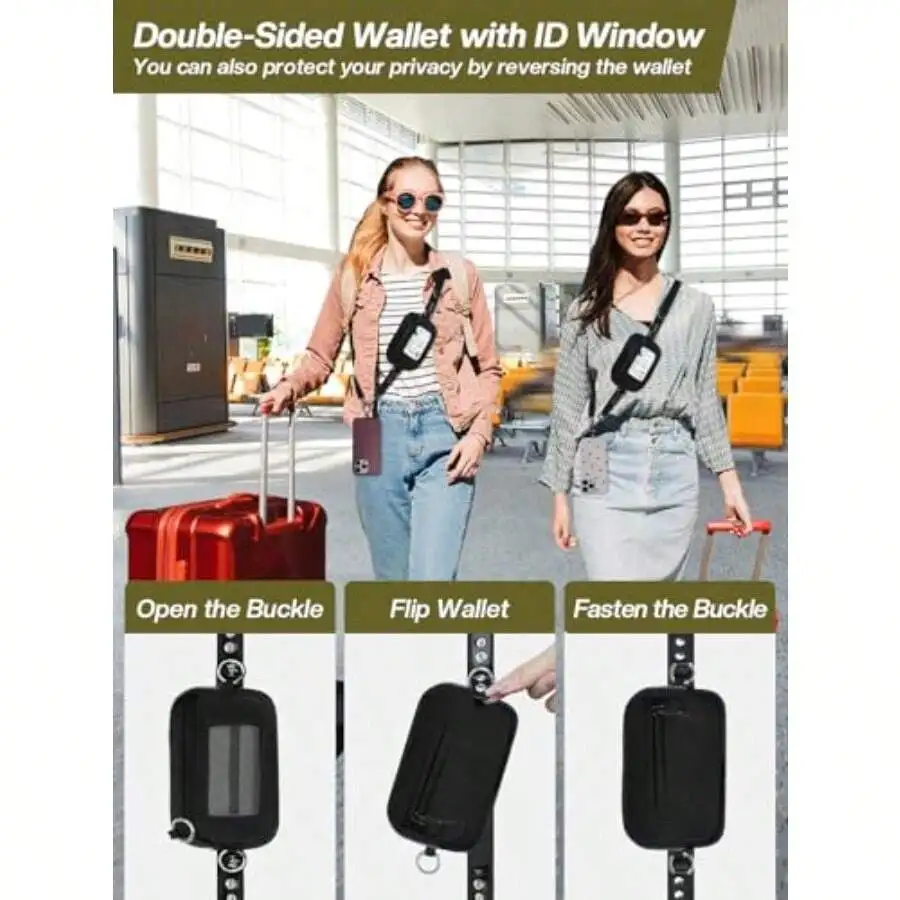 

Double-Sided RFID Blocking Wallet With ID Window And Adjustable Strap