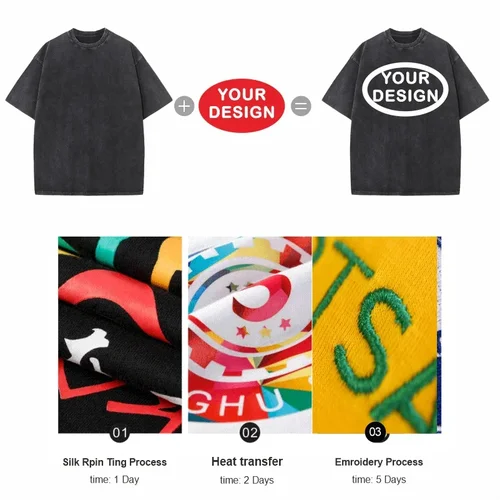 Imagen 2 del producto Camiseta personalizada con logotipo del equipo callejero Hip-hop para hombre, algodón puro 230G, corte holgado, Top personalizado estampado de alta temperatura