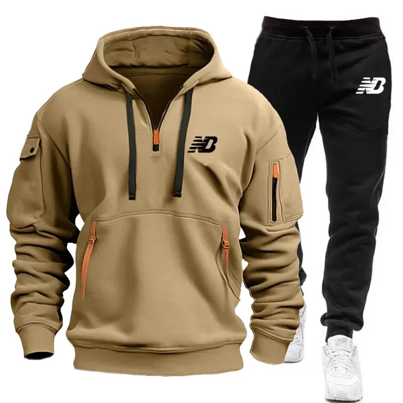 Outono e inverno impresso pulôver com capuz de manga comprida + calças esportivas terno de fitness masculino moda casual conjunto de duas peças