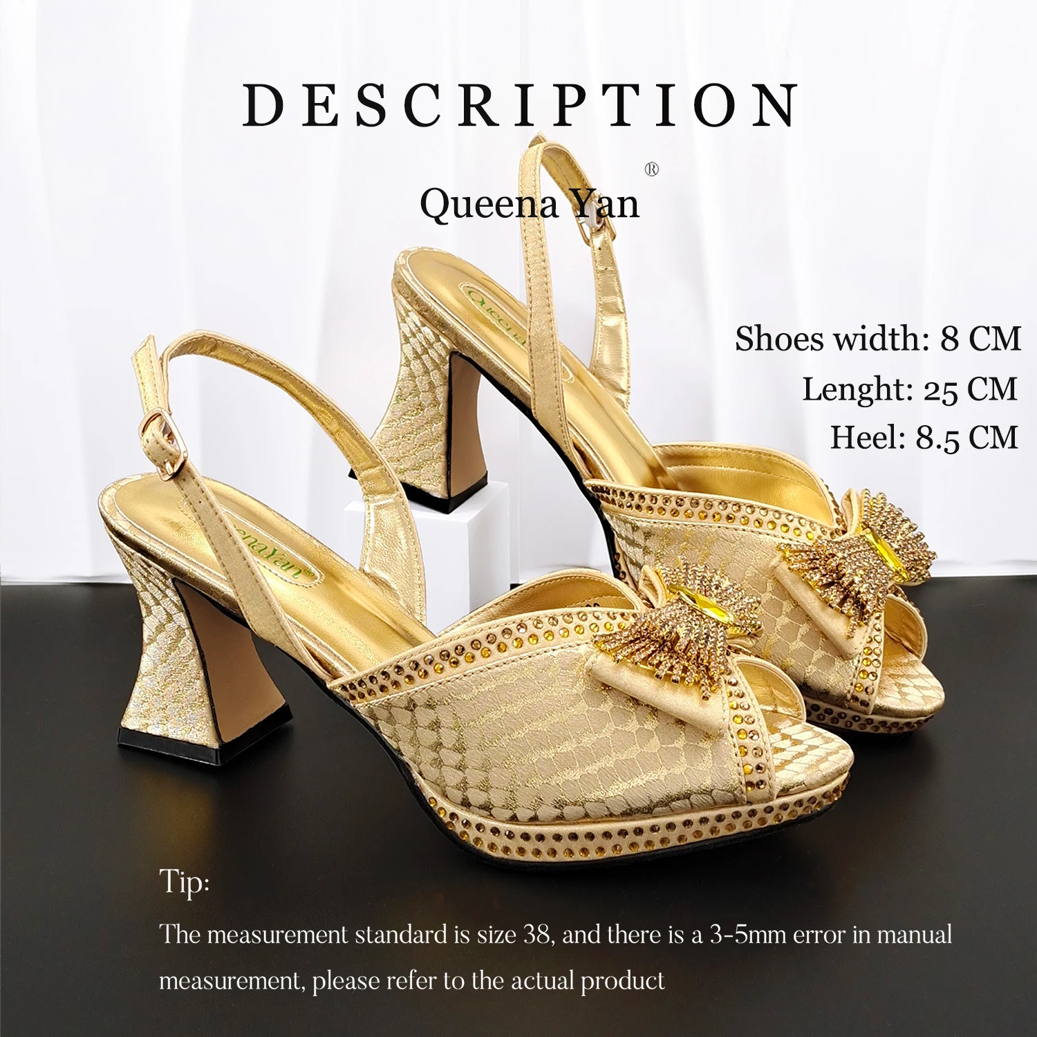 

2026 New Style Nigeria Peep Toe Heels Italian Designed Rhinestone Embellished Women's Party Shoes And Bag Set
