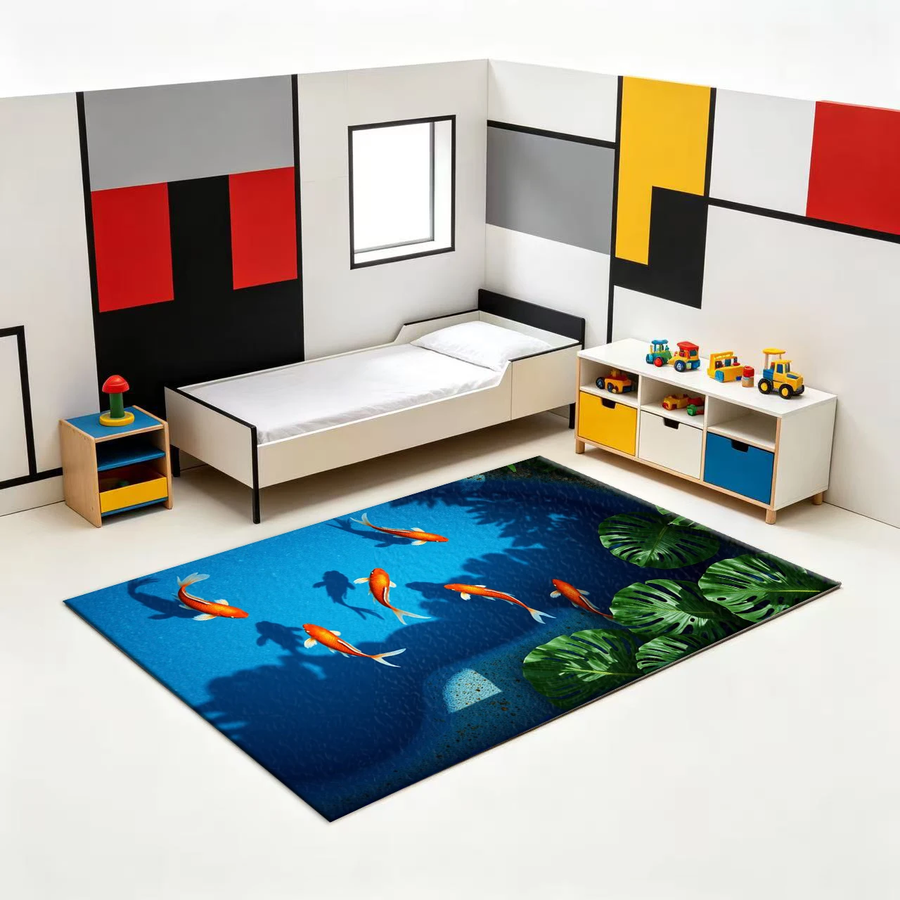 Gold Koi Fish Monstera Leaf Carpet Flooring Tropical Aquatic Scenery Anti‑Slip Floor Rug for Home Decor view 5