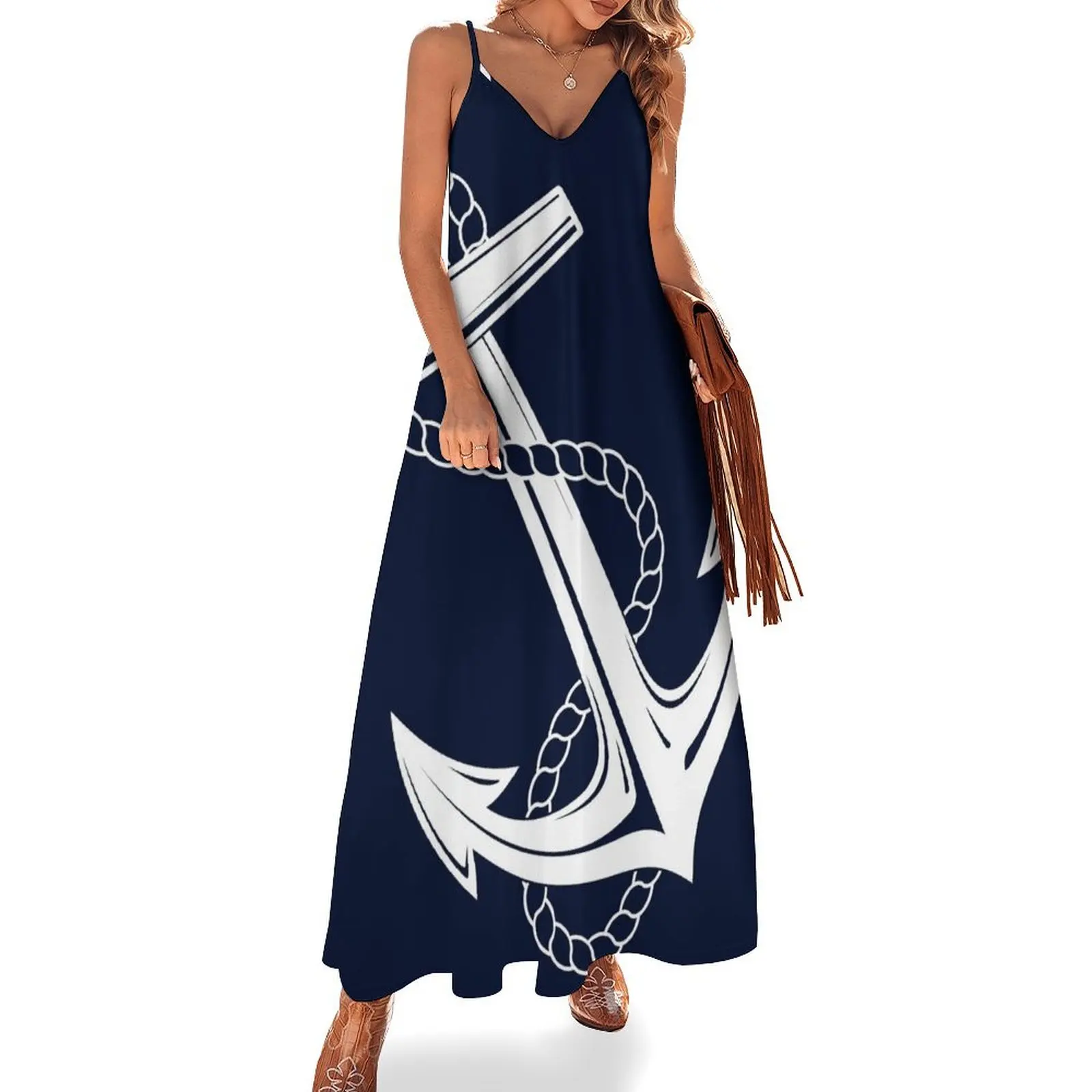 

Anchor Nautical White & Navy Sleeveless Dress dresses for prom Dress vintage luxury dresses