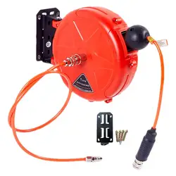 Pneumatic Hose Reel Retractable 10m Wall Mounted Air Hose Commercial Reel Tool Automatic Locking With Swivel Bracket Heavy-Duty