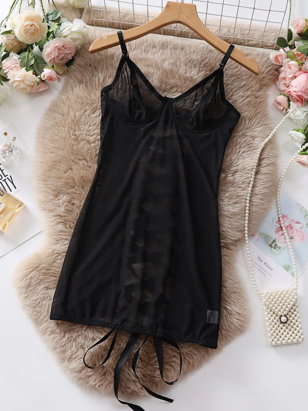 Mesh Sexy Camisole Transparent Lace Jumpsuit Back Hollow Drawstring Lace Up Ultrathin Tight One-piece Bodysuits Solid Color KE3W