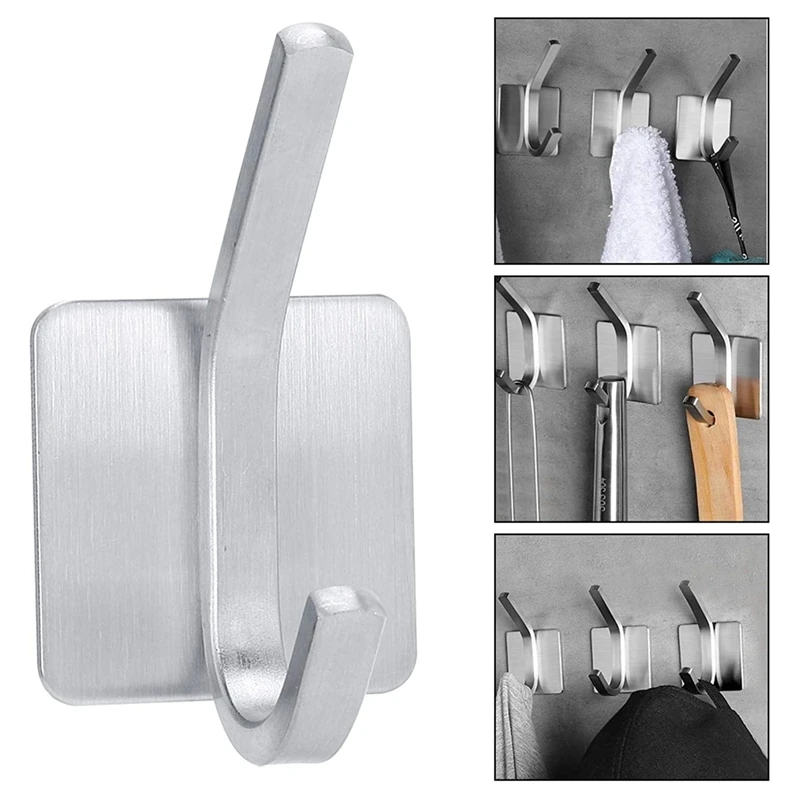 HOT SALE 2Pcs 304 Stainless Steel Creative Hook Strong And Seamless Door Back Single Hook Kitchen Bathroom Waterproof Coat Hook