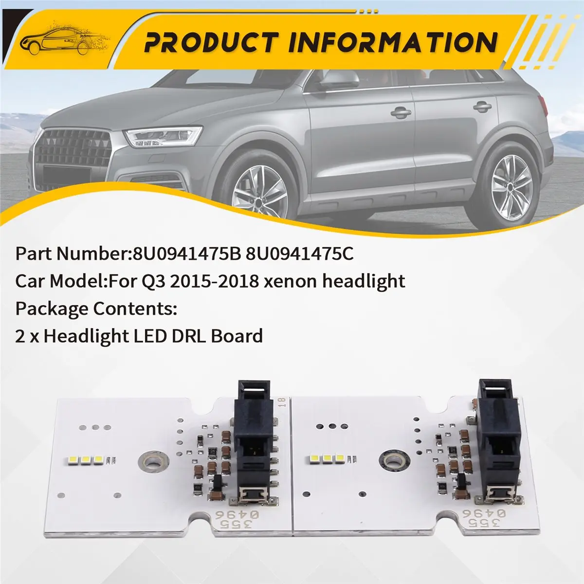 belong 2pcs Headlight LED DRL Board Daytime Running Light for Xenon Headlight 8U0941475B 8U0941475C for AUDI Q3 2015 2017 2018