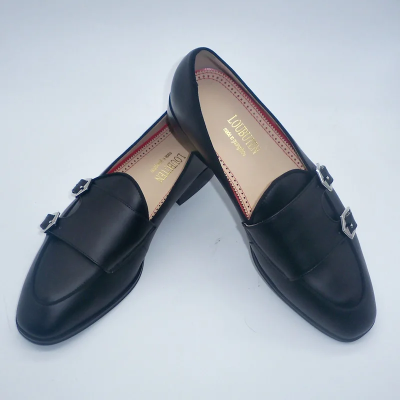 

Luxurious Double Monk Strap Loafers Man Black Leather Dress Shoes Slip On Casual Shoes Men Party Wedding Shoes
