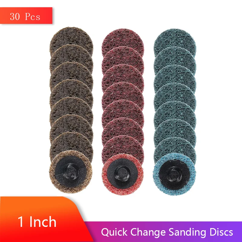 1Inch 25MM Quick Change Sanding Discs Set 30Pcs Fine Medium Coarse Grit Surface Conditioning Discs Tool R Type for Die Grinder