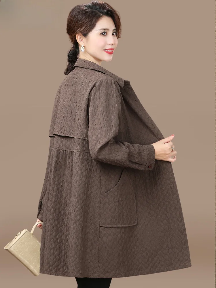 

Ele Mid-Length Autumn Outerwear for Mom Brand Korean Faion Loose Fit Collar Single Button Closure Windbreaker