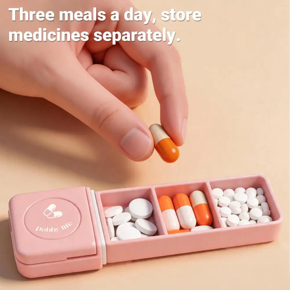 Moisture Proof Pill Box Portable Medicine Case Moisture-proof 3-compartment Pill Box with Sharp Stainless Steel for Travel