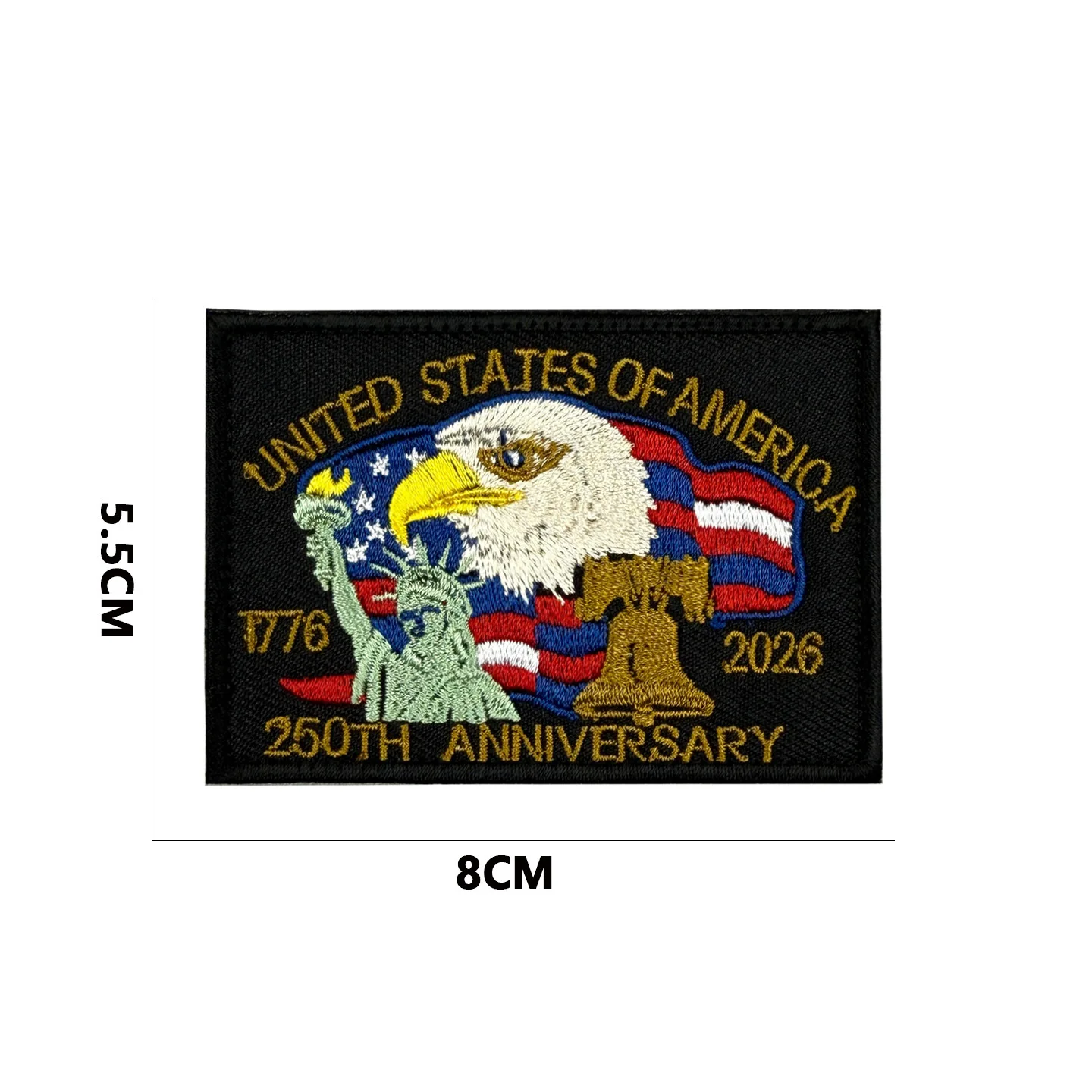 USA 250. Jubiläums-Patch 1776-2026 Amerikanische Flagge Adler Freiheitsstatue Besticktes Taktisches Klett-Abzeichen für Rucksack – Detail 5