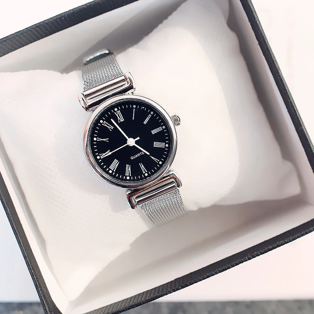 

Retro Korean Trendy Minimalist Small Circular Wristwatch For Women Decorative Metal Band Jewelry Clasp Daily Life Quartz Watch