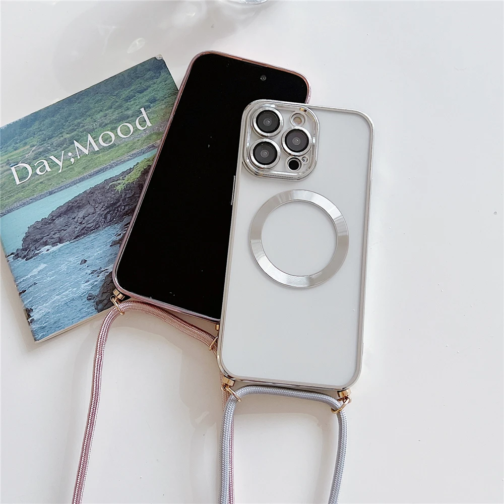 Transparente magnetische Hülle für Magsafe Wireless Charge für iPhone 17 18 Pro Max 16 15 14 12 13 mit Umhängekette und Halsband. – Detail 15