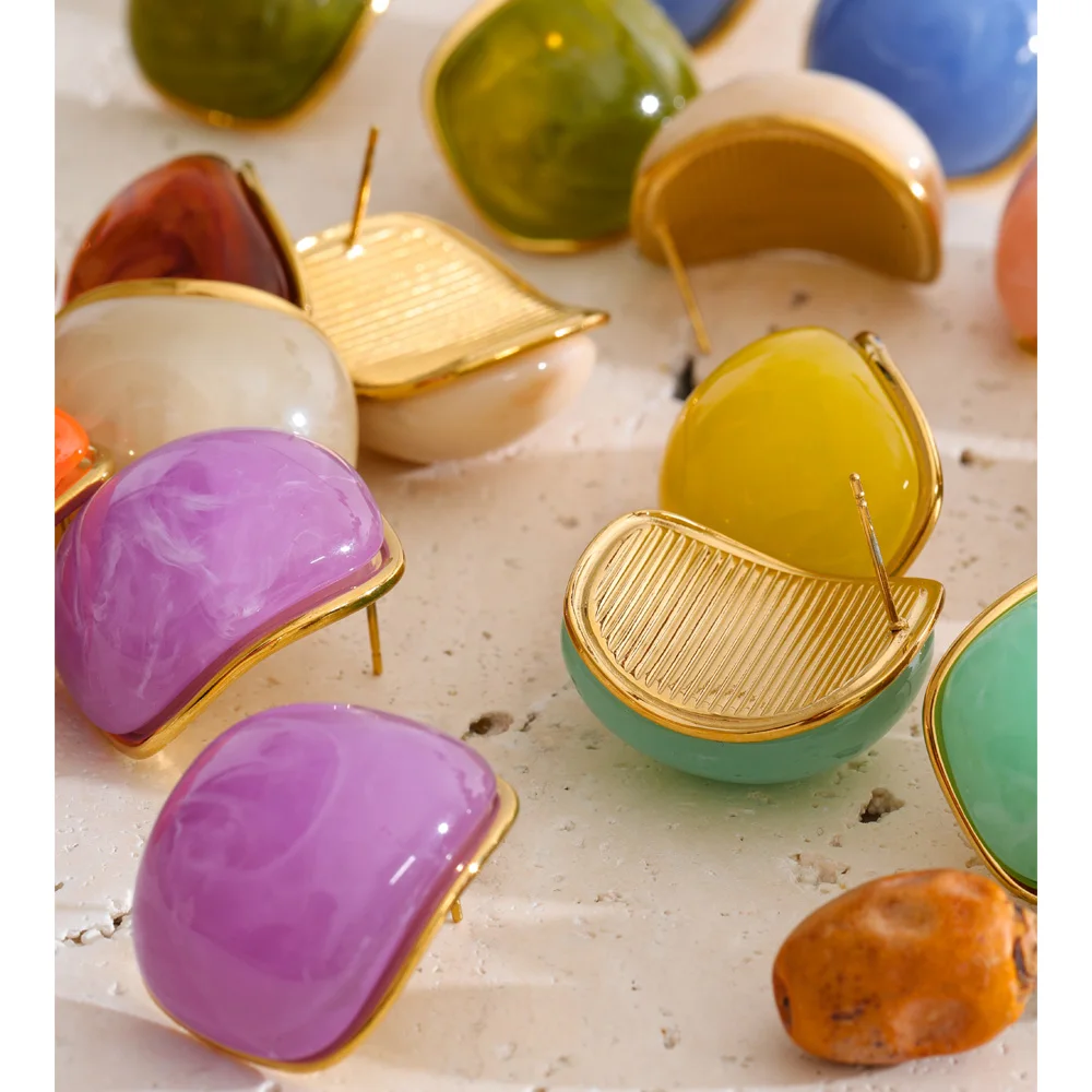 Yhpup 10 Color Acrylic Resin Y2K Earrings for Women Gold Color Stainless Steel Spring Summer Candy Sweet Jewelry