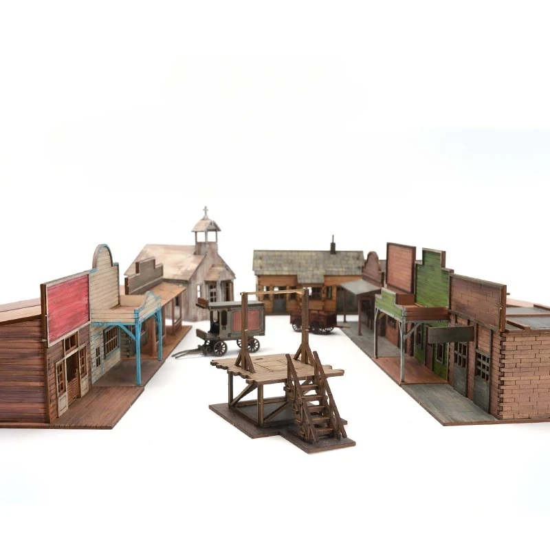 1/72 European And American Town Building Combination Scene Bar Prison Station Hospital Wood Assembly Model DIY Handmade Ornament